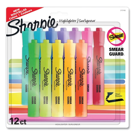 Sharpie Tank Style Highlighters, Assorted Ink Colors, Chisel Tip, Assorted Barrel Colors, 12PK 2157492